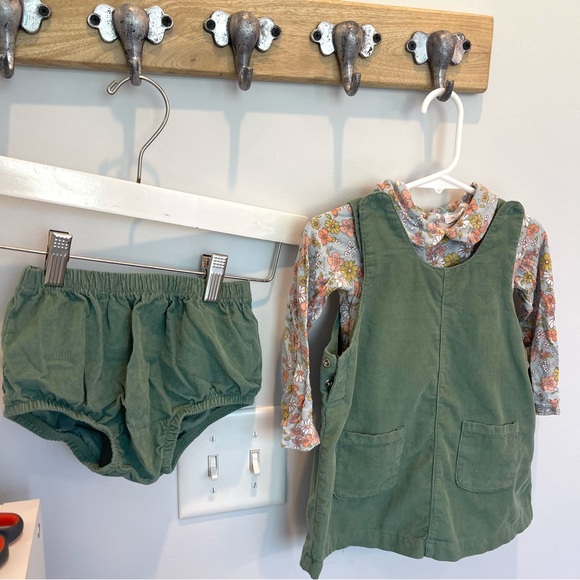 Angel Dear Baby Green Corduroy Pinafore Dress Floral Peter Pan Onesie Bloomer - Picture 5 of 15